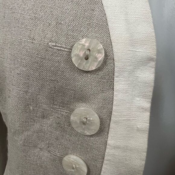 Harve Bernard open front blazer career linen blend beige with cream size 4 - Picture 6 of 8
